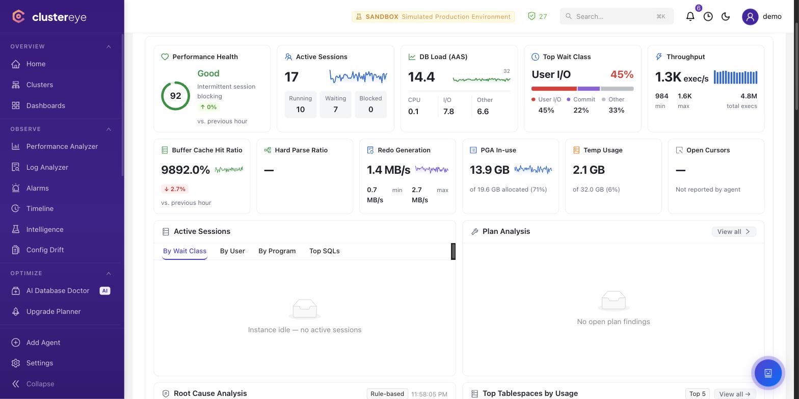 Oracle DB — ClusterEye Performance Analyzer